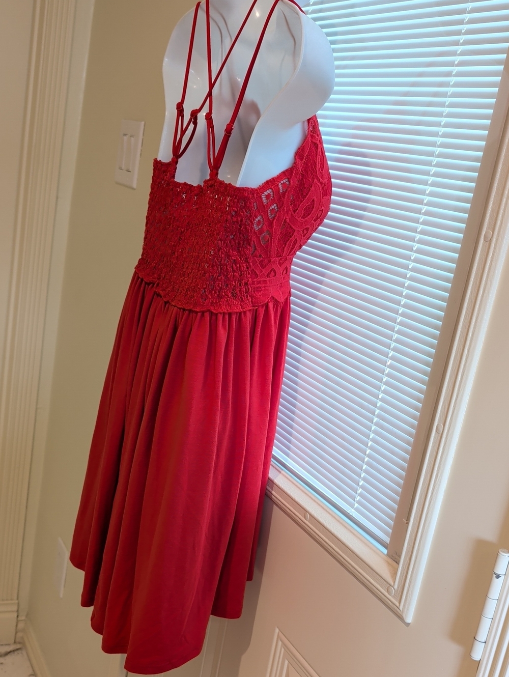 Zenana Red Spaghetti Straps Boho  Mini Dress - Women Size L - Picture 7 of 11